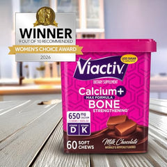 Viactiv Calcium + D3 dulces de caramelo, sabor suave para diario.