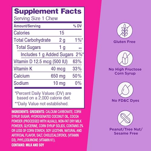 Envases individuales de Viactiv Calcium + D3 para llevar en la bolsa.