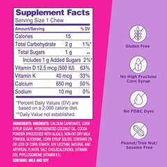 Nutrient label on Viactiv calcium plus vitamin d and k supplement highlighting calcium, d, and k