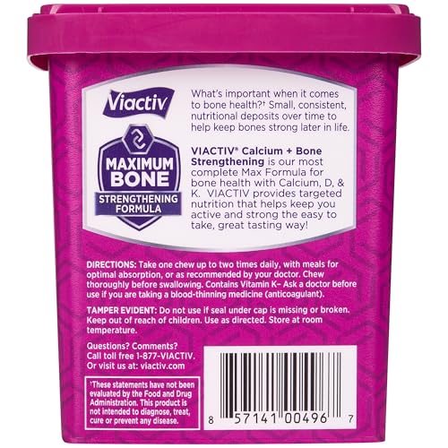 Viactiv Calcium Soft Chews nutrition facts label close-up showing calcium and vitamin D per chew.
