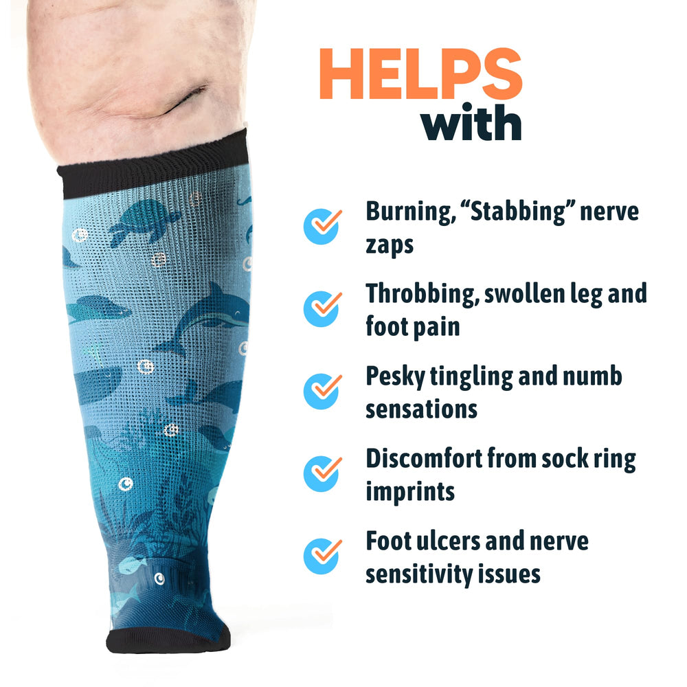 Viasox Deep Sea EasyStretch packaging shows size X-Large 12-14 availability.