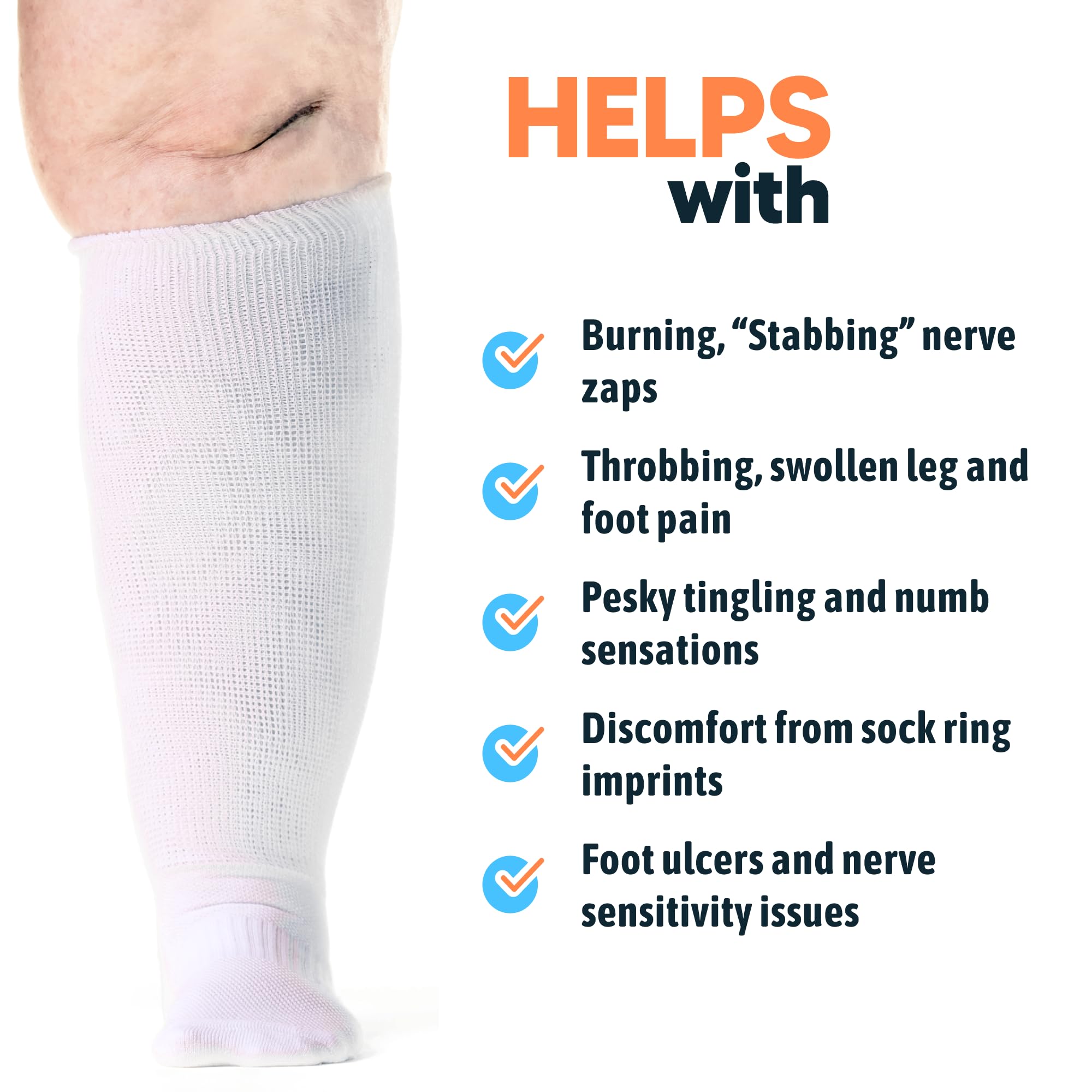 Viasox EasyStretch seamless toe promotes gentle contact for sensitive feet.