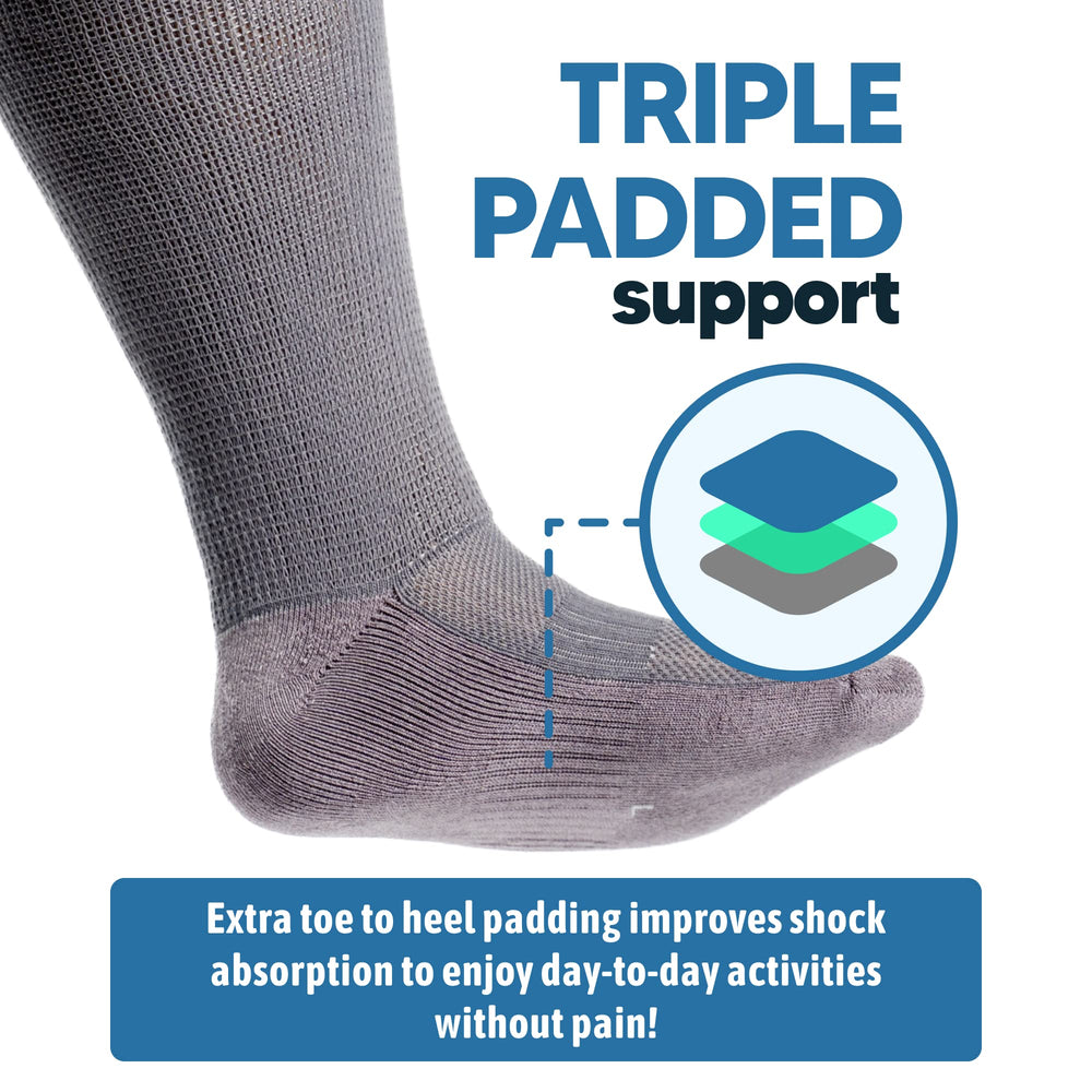Viasox EasyStretch triple-padded sock cushions feet for gentler steps.