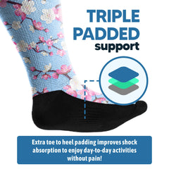 Viasox EasyStretch with triple padding cushions feet during daily steps.