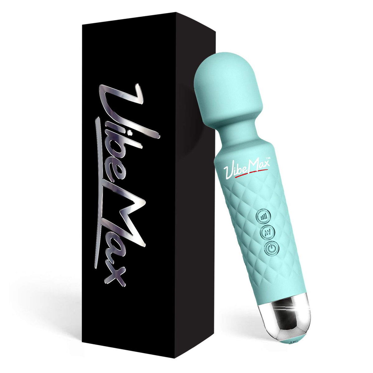VibeMax Rechargeable Personal Massager in turquoise for quick neck and shoulder relief.