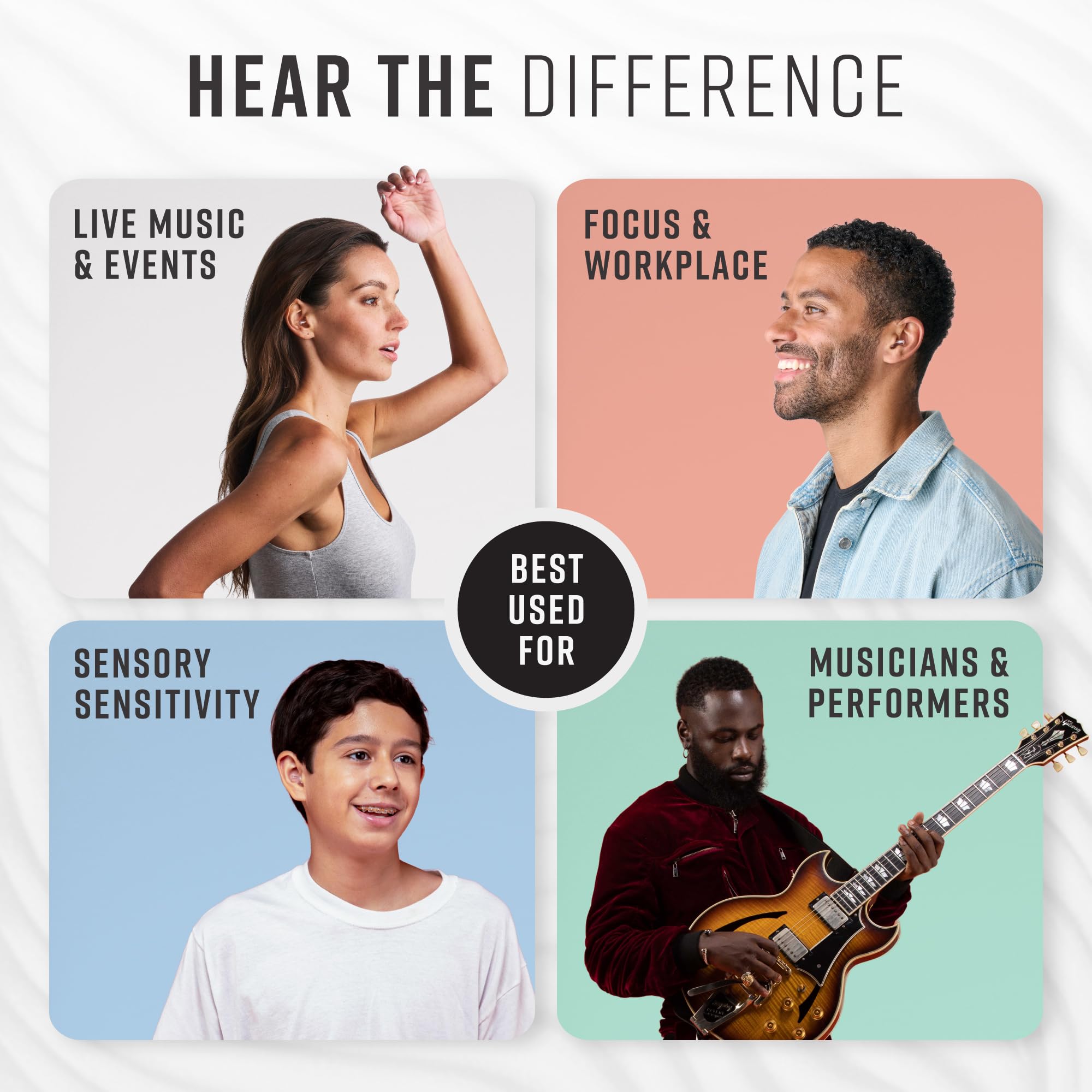 VIBES High-Fidelity Ear Plugs with an invisible, low-profile fit for comfortable all-day wear.
