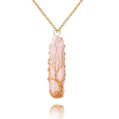 VIBILIA árbol de la vida con cuarzo rosado, colgante en tono dorado para uso diario