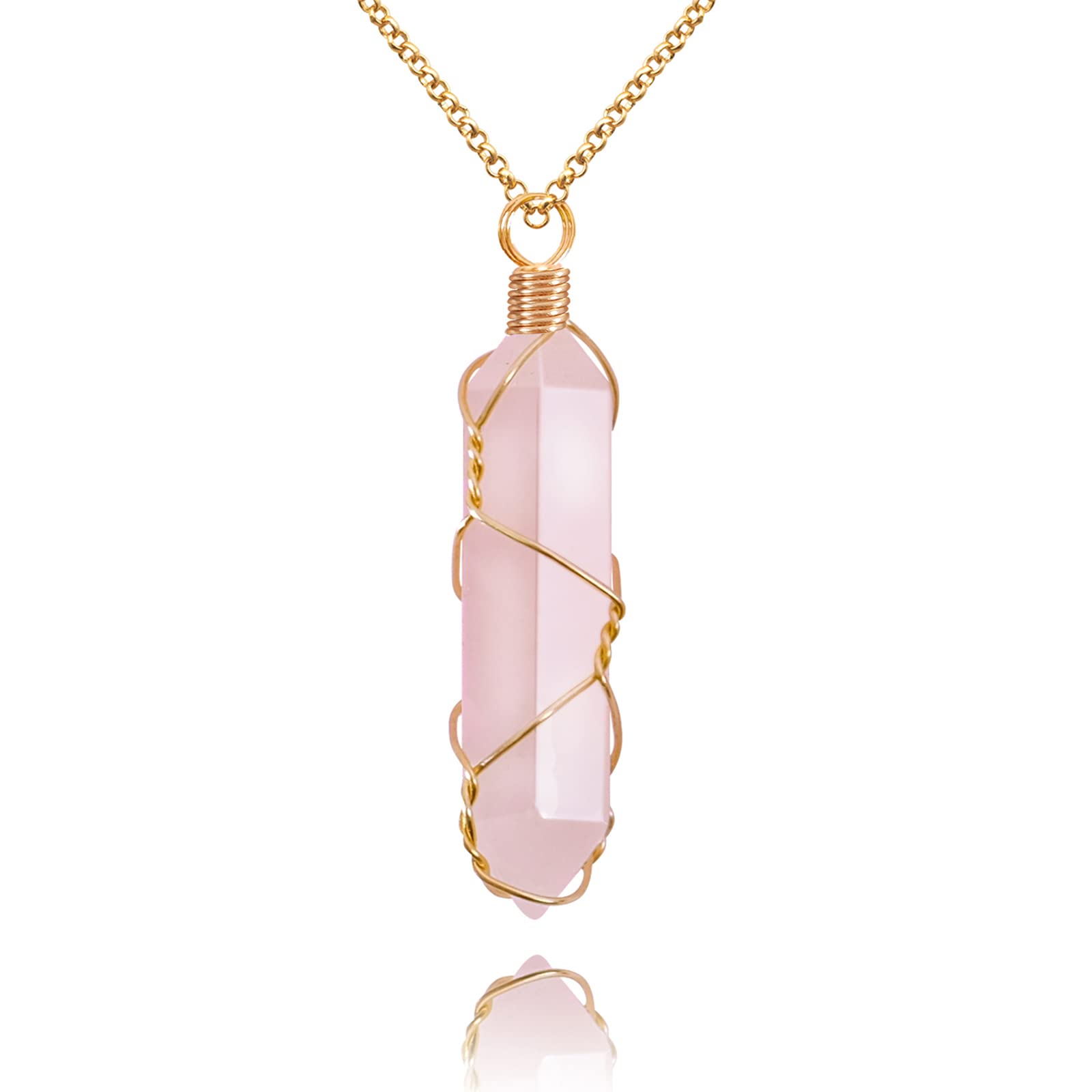 VIBILIA Healing Crystal Necklace with rose quartz point pendant for emotional balance.