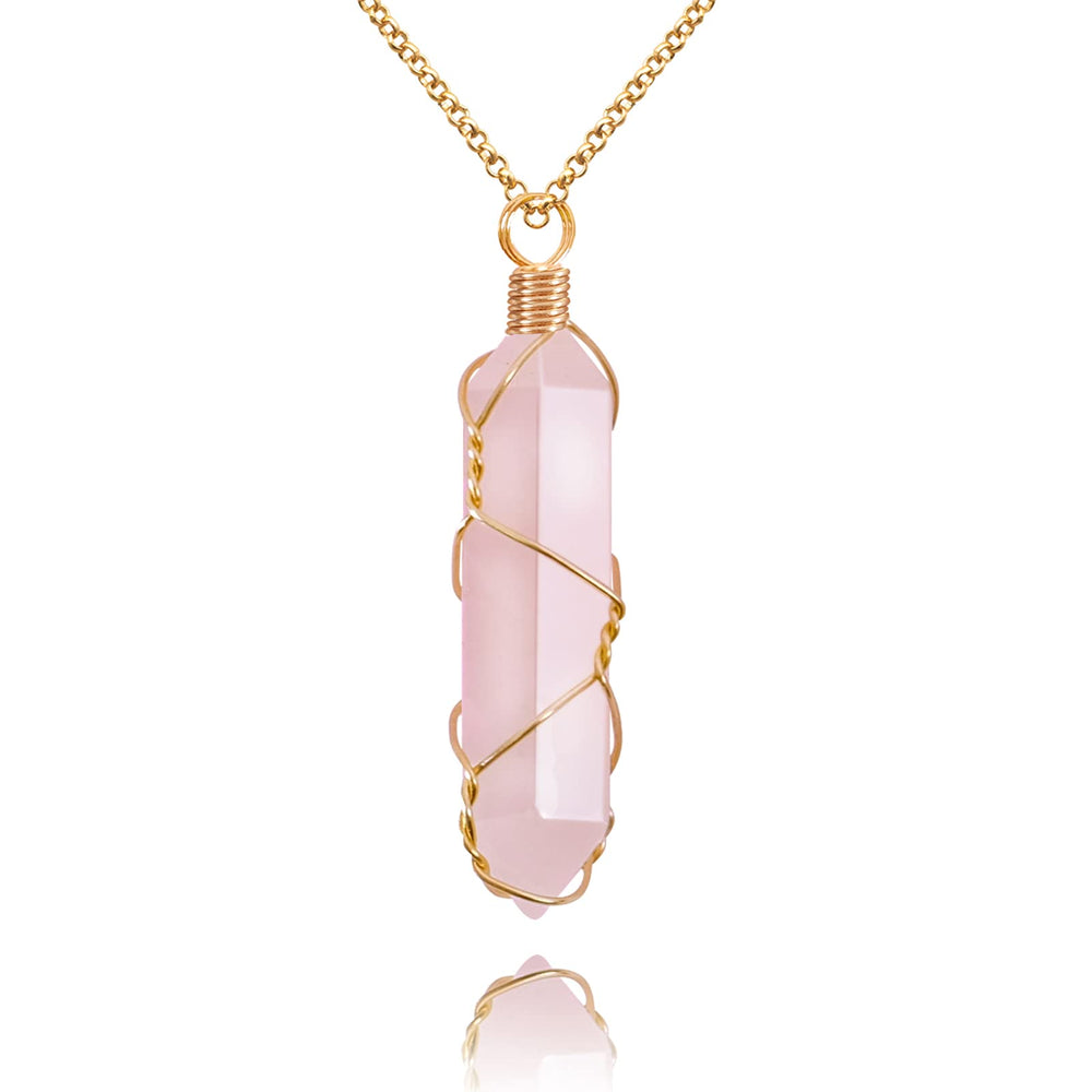 VIBILIA Healing Crystal Necklace with rose quartz point pendant for emotional balance.