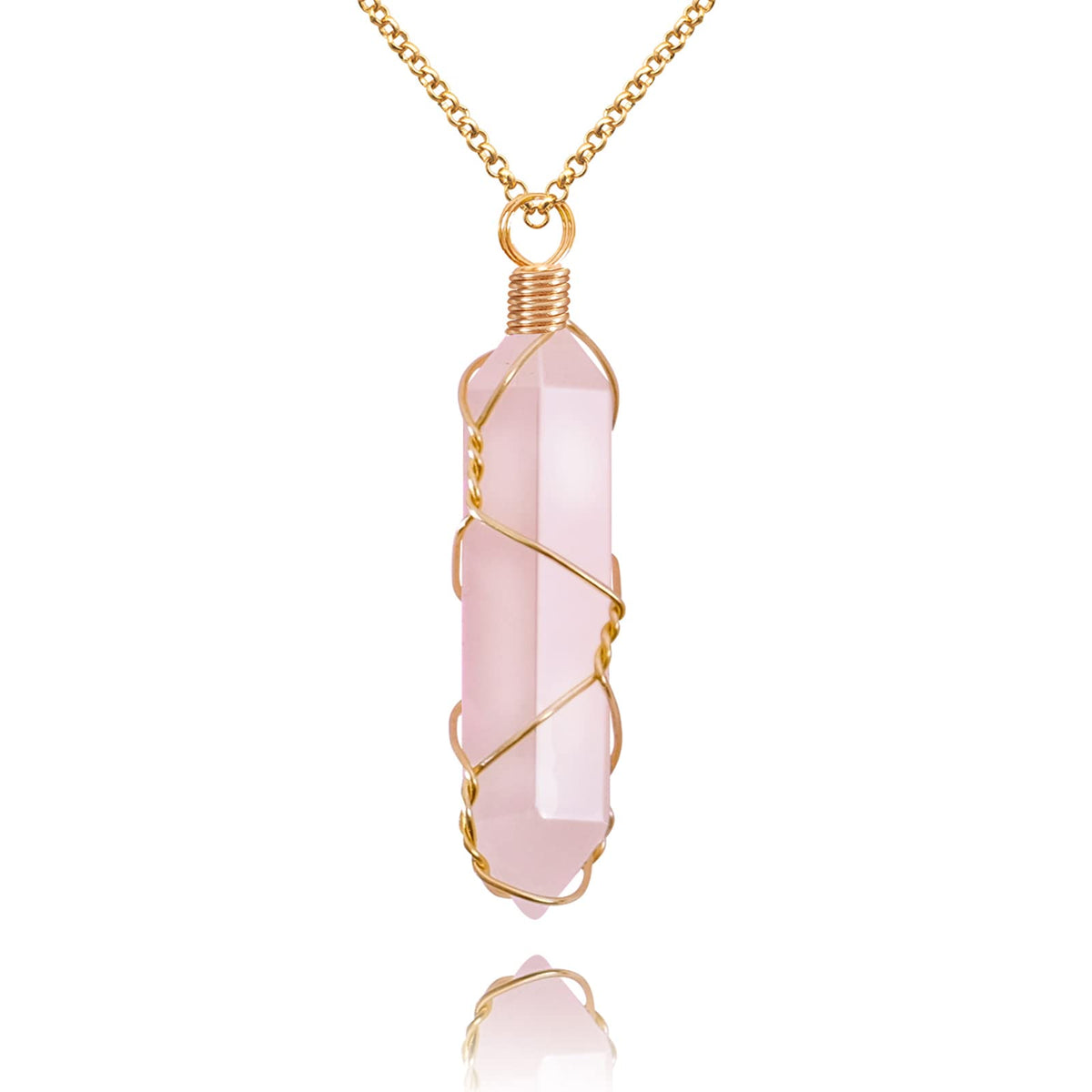 VIBILIA Healing Crystal Necklace with rose quartz point pendant for emotional balance.