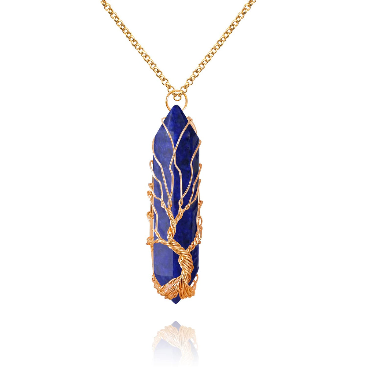 VIBILIA healing crystal necklace with tree of life and lapis lazuli for calm sociability.