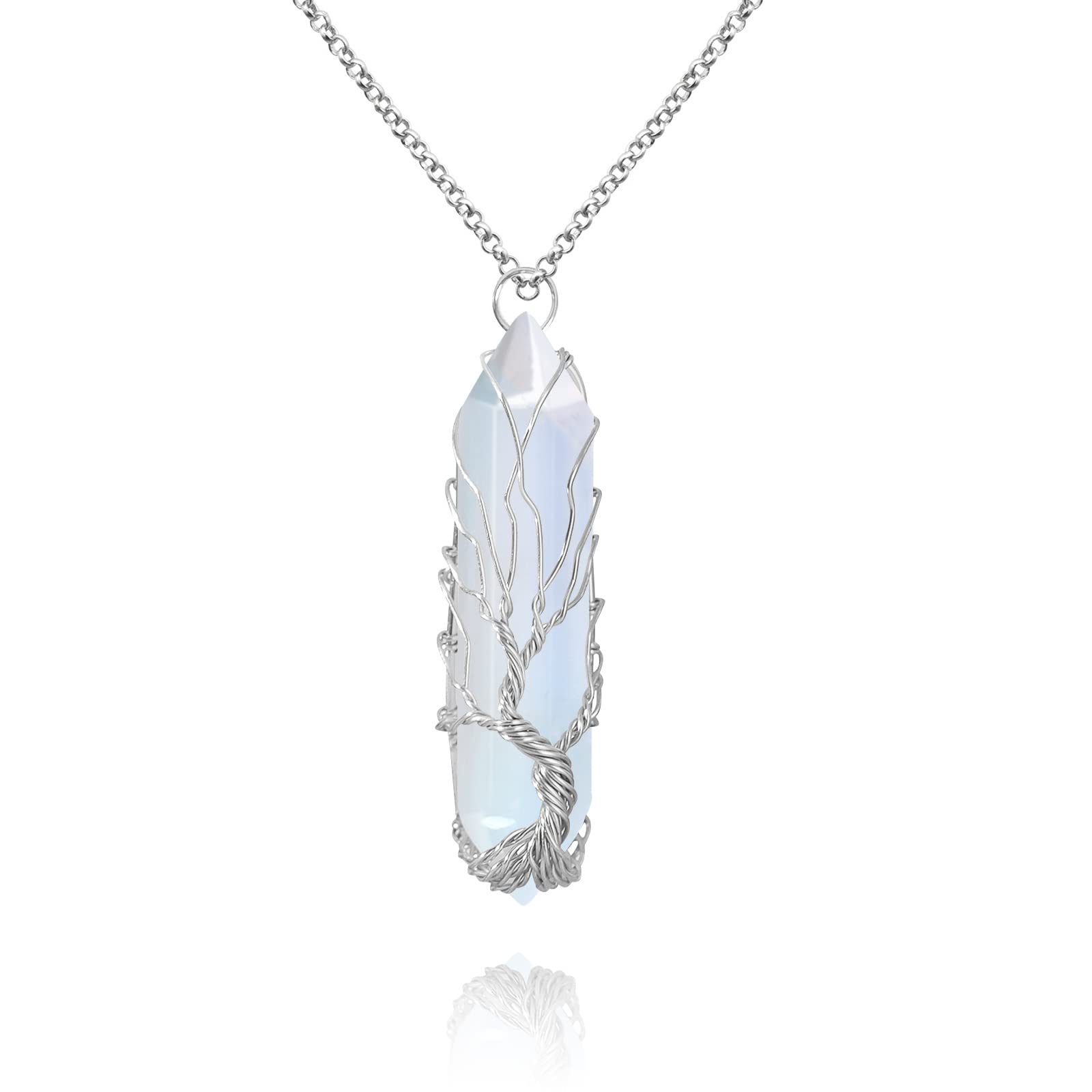 VIBILIA healing crystal necklace with Tree of Life pendant for balance and style.