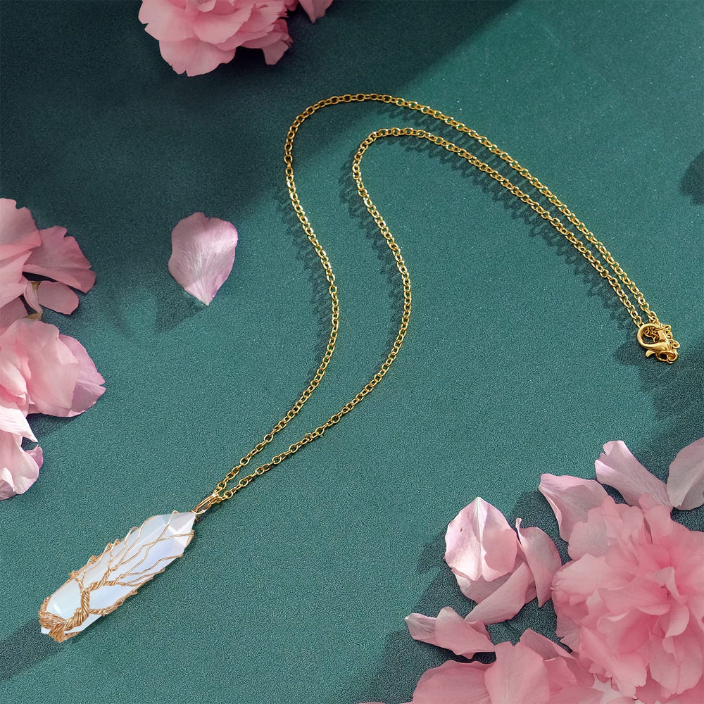 VIBILIA natural crystal stone pendant in gold wire for versatile wear