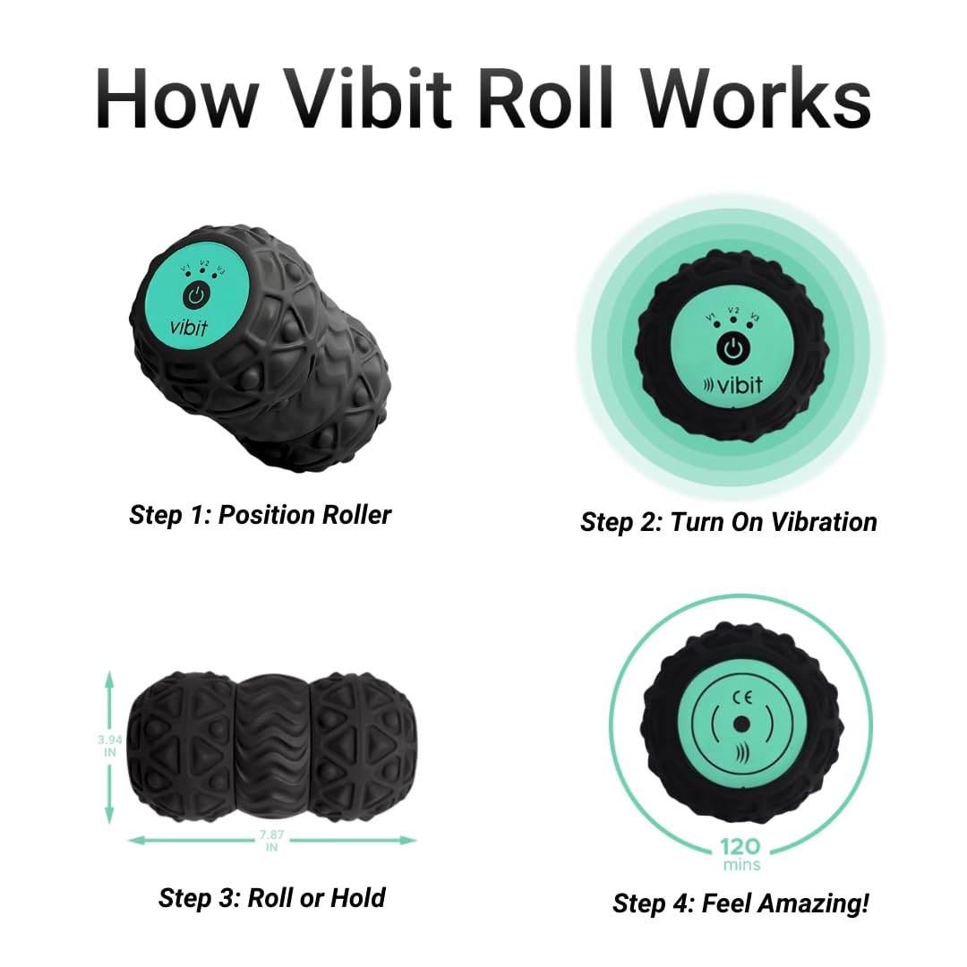 Vibit vibrating massager on neck and back helps soothe tight areas.