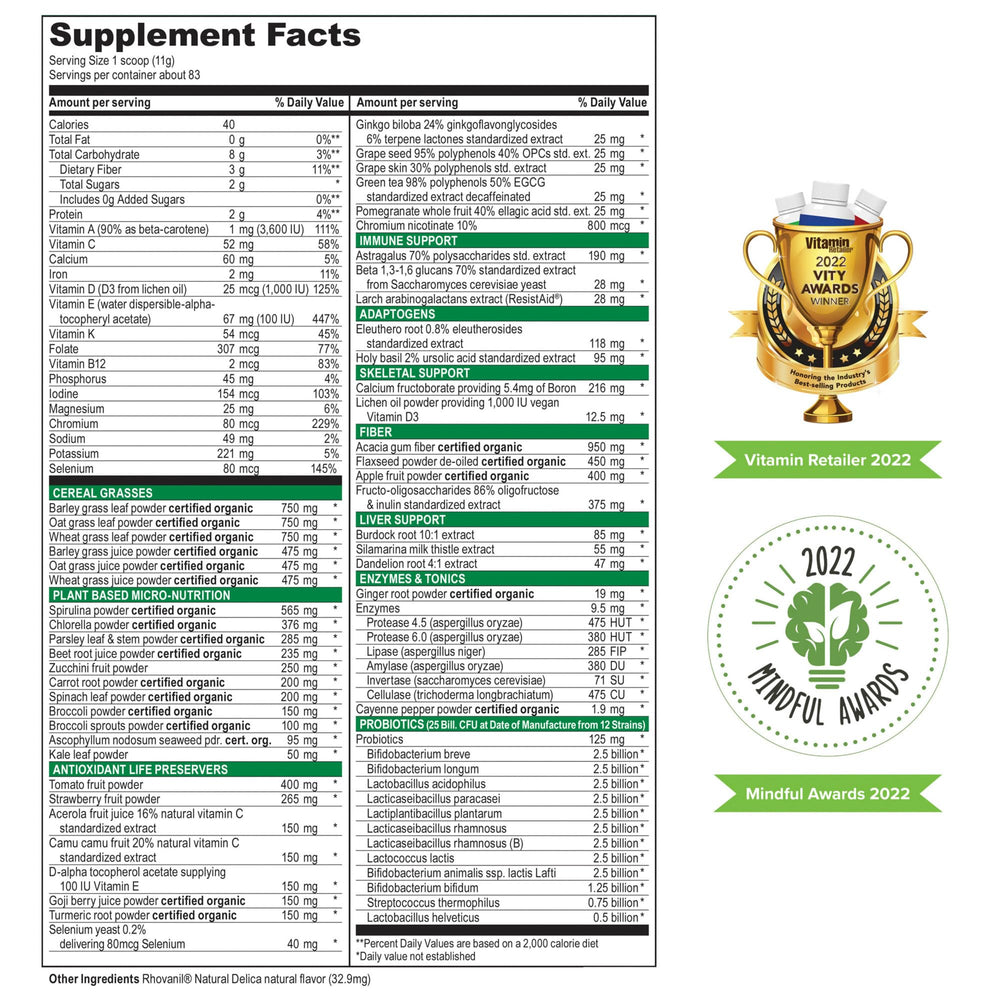 Camu camu berries provide vitamin C in Green Vibrance.