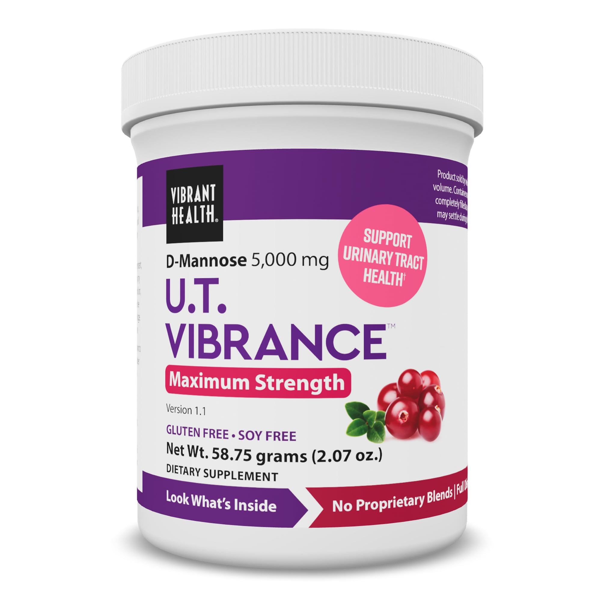 Vibrant Health U.T. Vibrance Powder bottle on display for daily urinary comfort