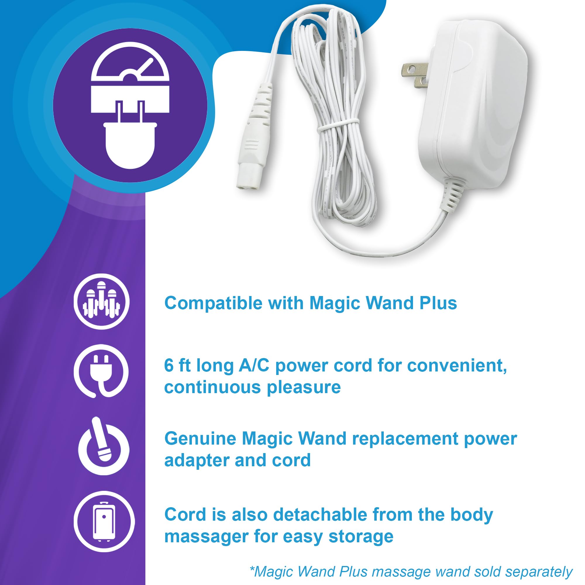 Vibratex Magic Wand Plus six-foot cord enables flexible use