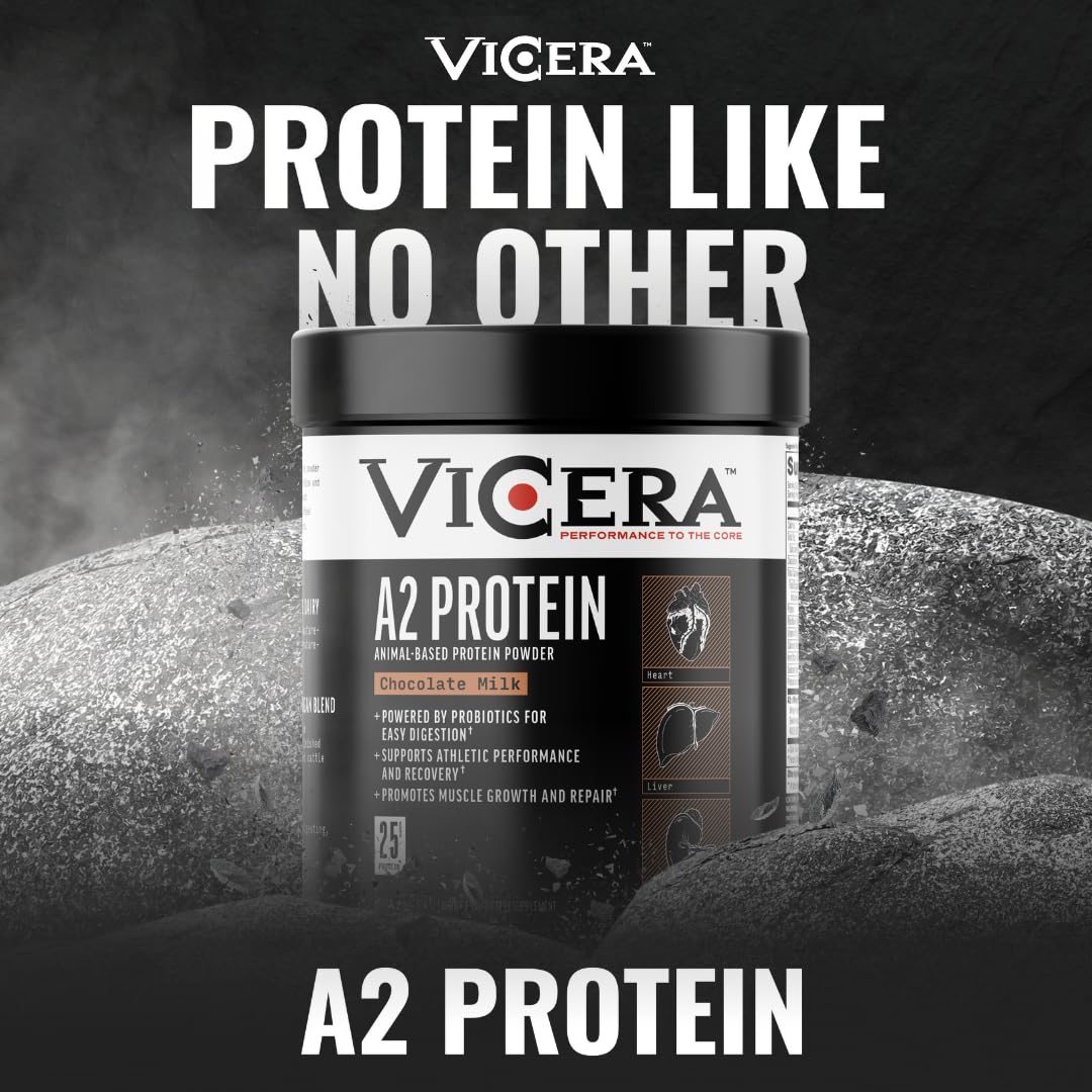 Vicera A2 Protein Powder baking or smoothie use shown with chocolate flavor.