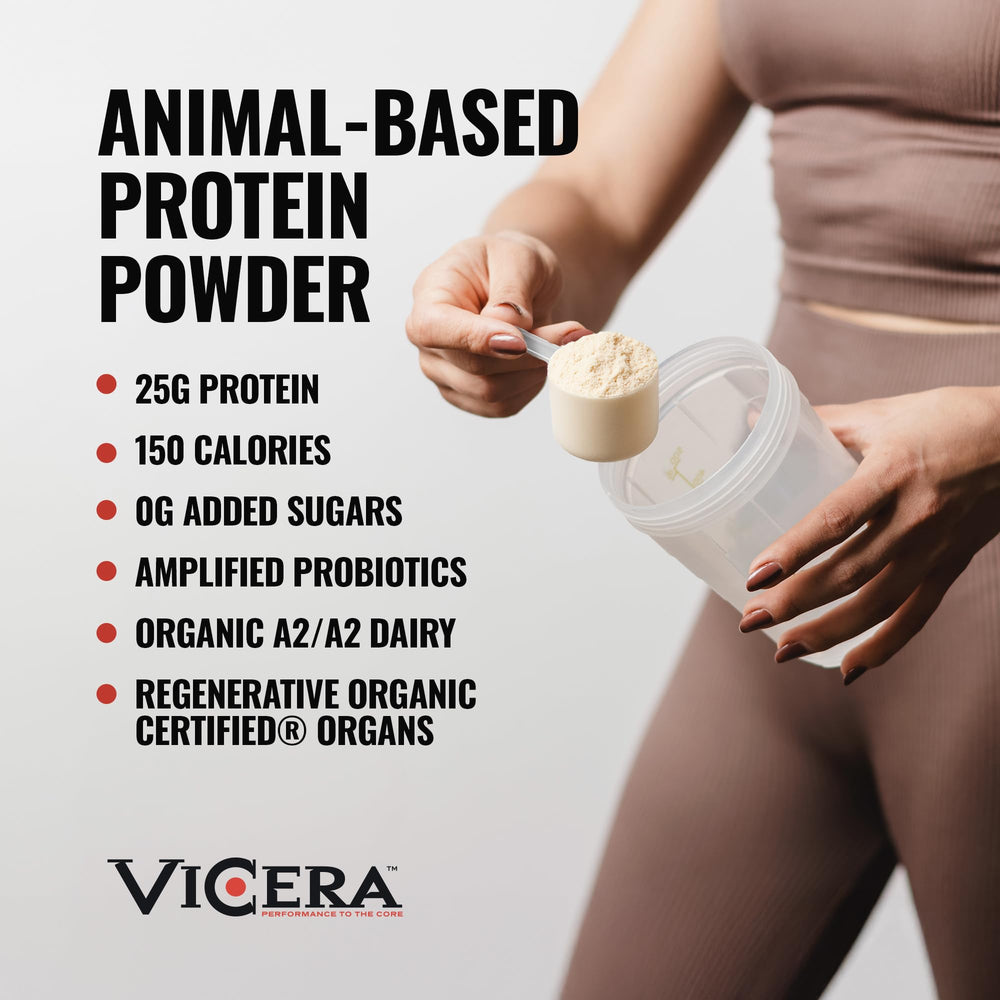 Vicera A2 Protein Powder Vanilla Creme ingredients panel emphasizes A2/A2 dairy.