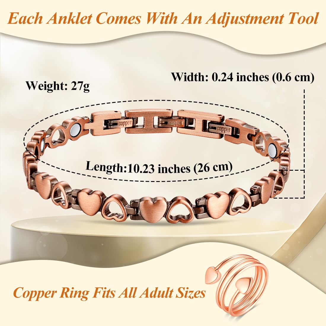 Vicmag copper anklet as bracelet shows versatile daily wear.