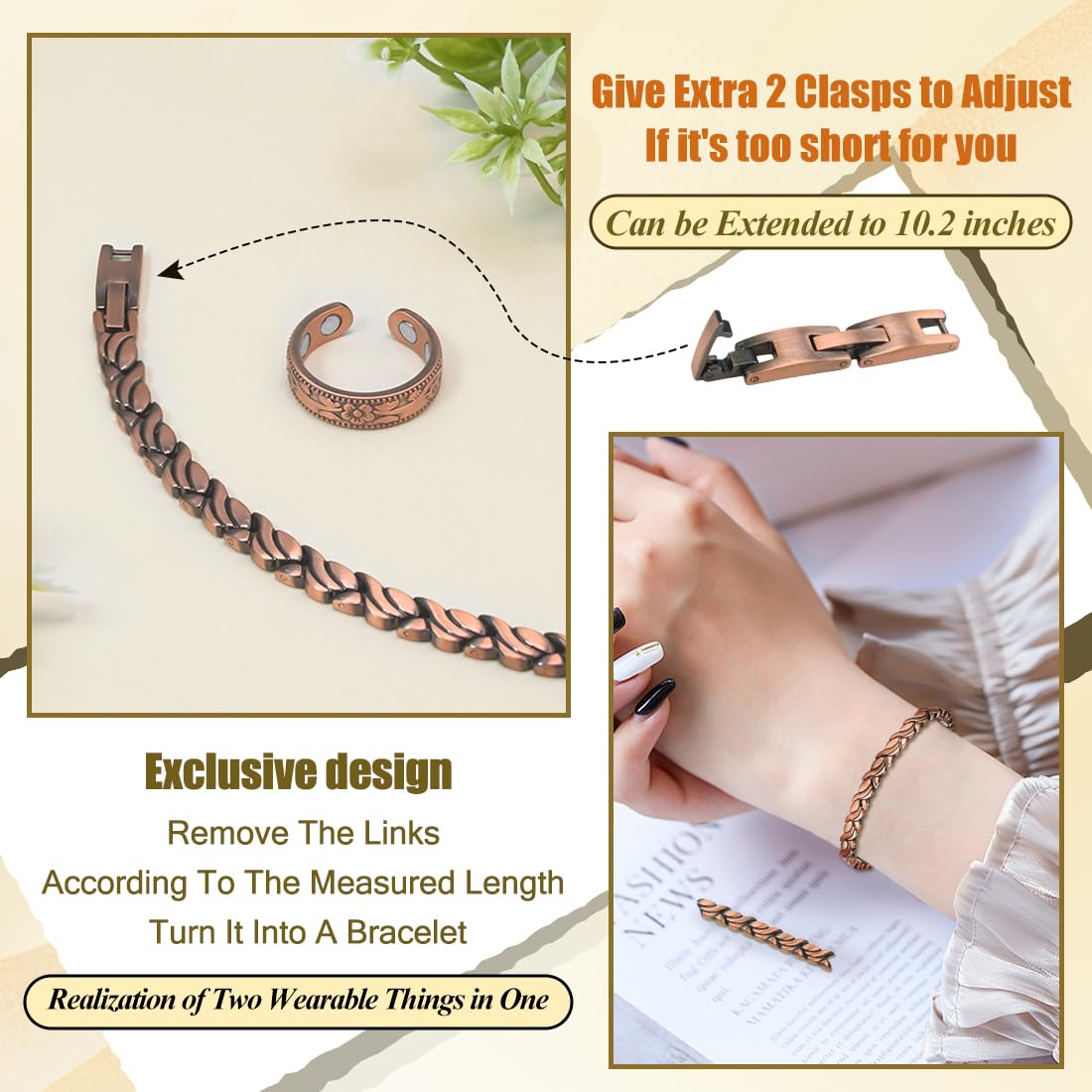 Fish-tail pattern links add graceful detail to Vicmag copper anklet