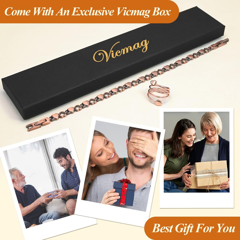 Vicmag copper anklet two-extra-clasps closeup highlights adjustable fit.