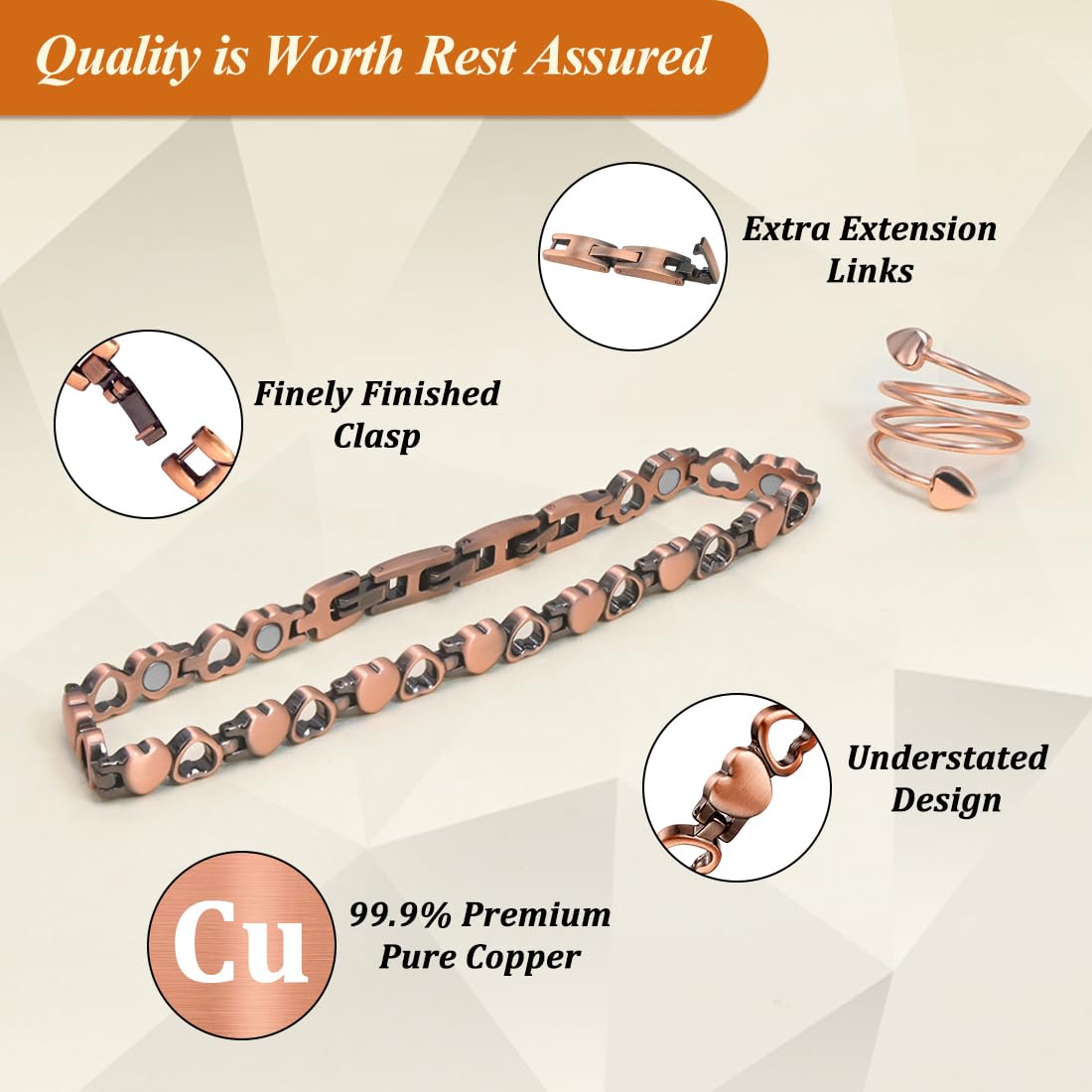 Vicmag copper anklet weight 27g closeup conveys light, comfortable wear.