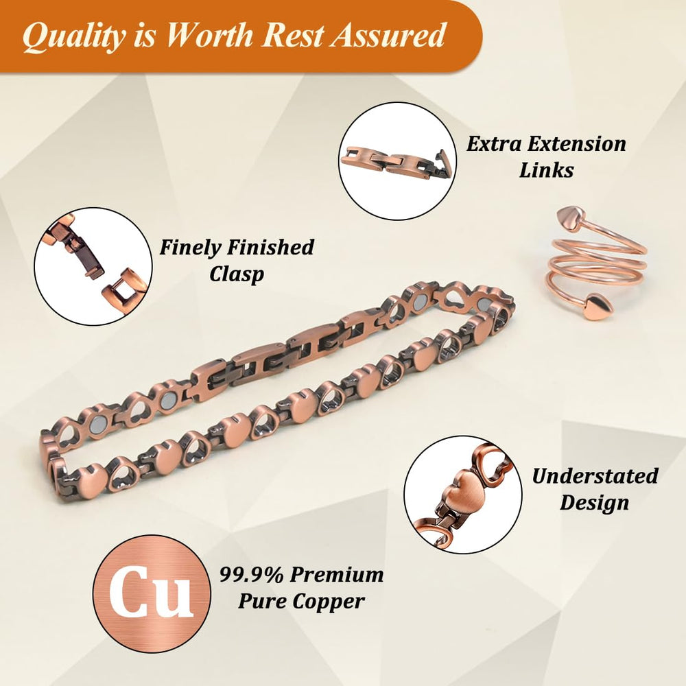 Vicmag copper anklet weight 27g closeup conveys light, comfortable wear.