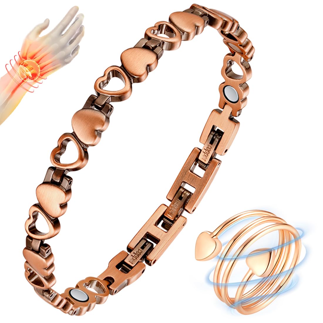 Vicmag copper bracelet close-up with magnets for wrist support during daily wear.