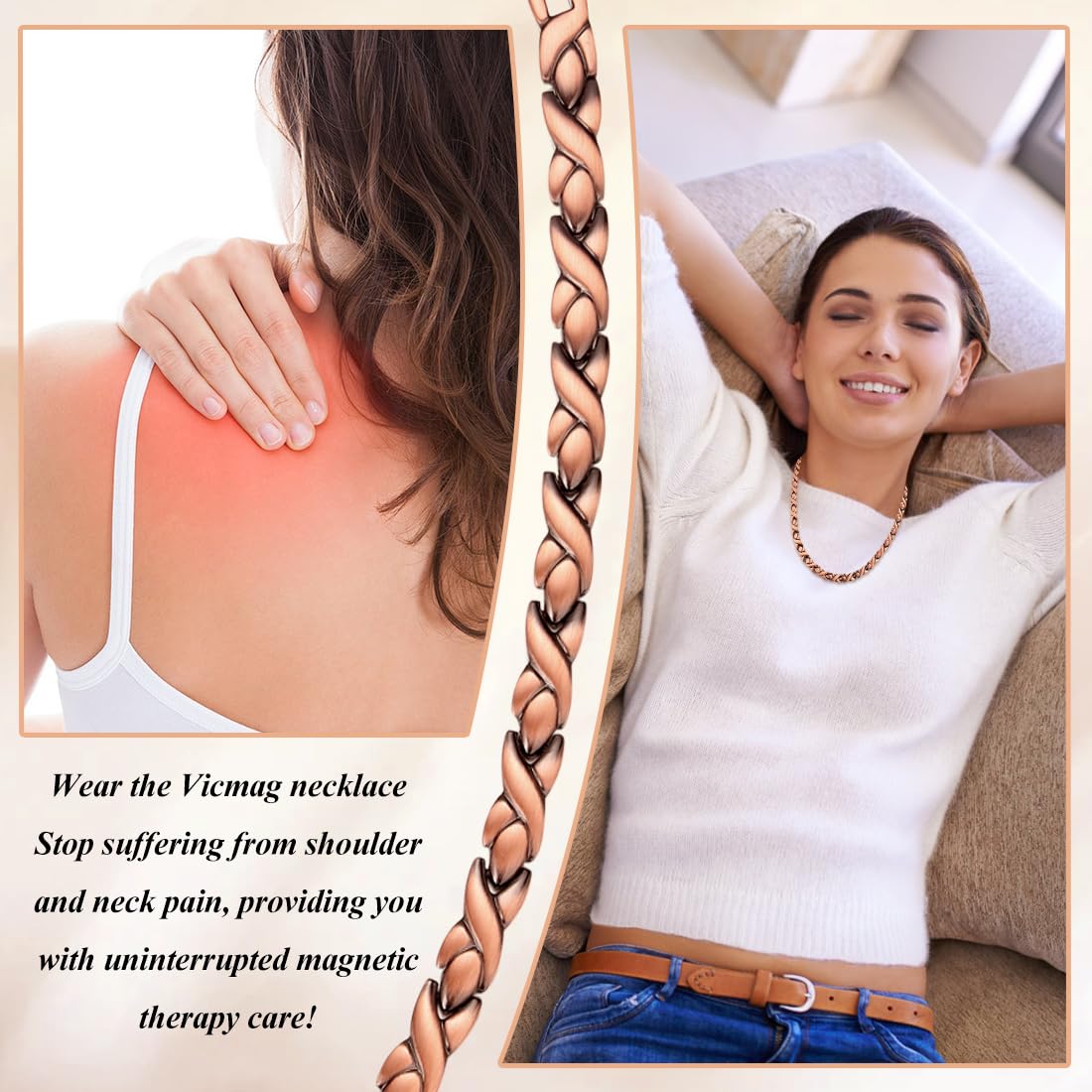 Vicmag copper magnetic necklace magnet closeup, high-strength magnets for everyday support.