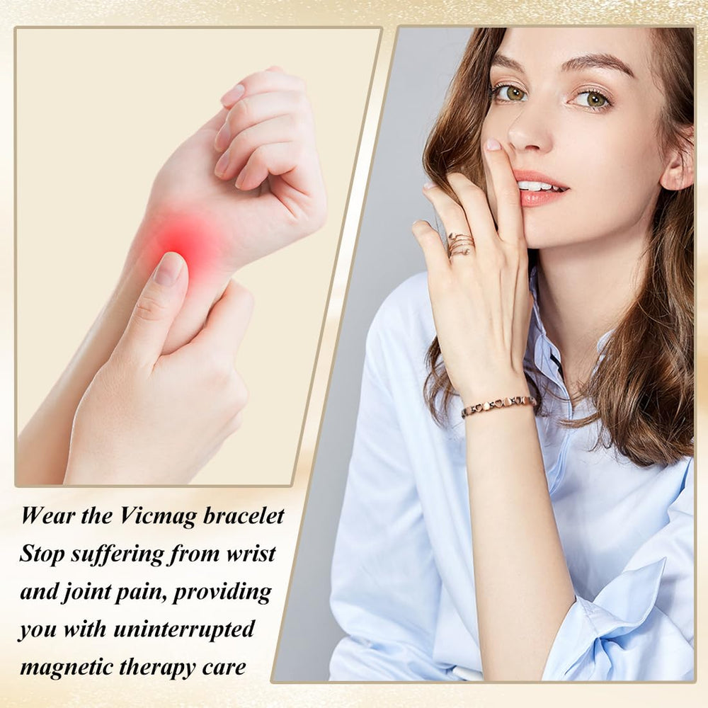 Vicmag elegant copper bracelet on the wrist, balanced style and subtle magnets.