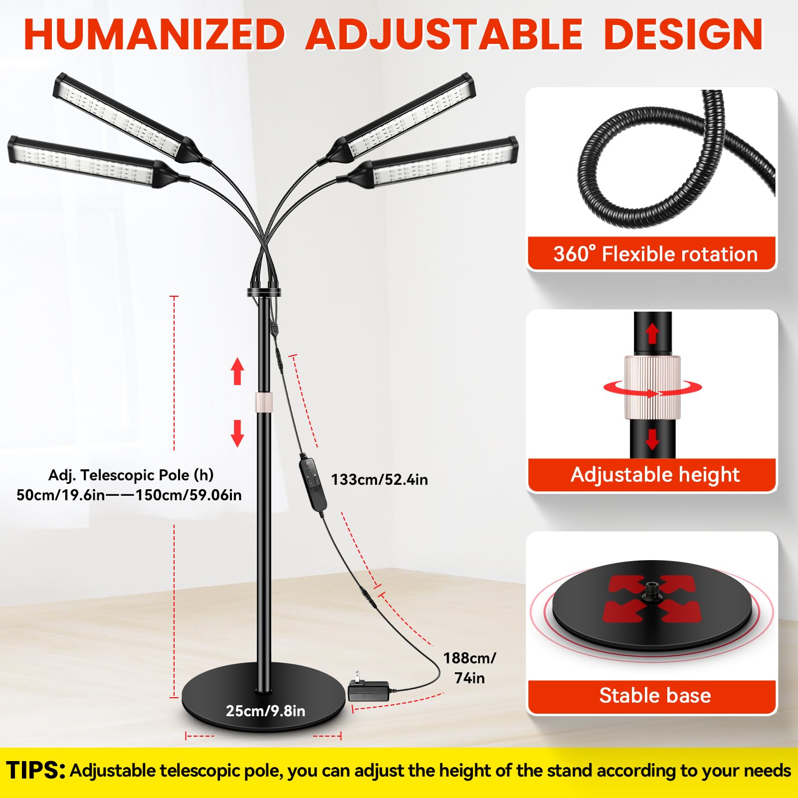 Adjustable tilt heads on the Viconor lamp for precise targeting.