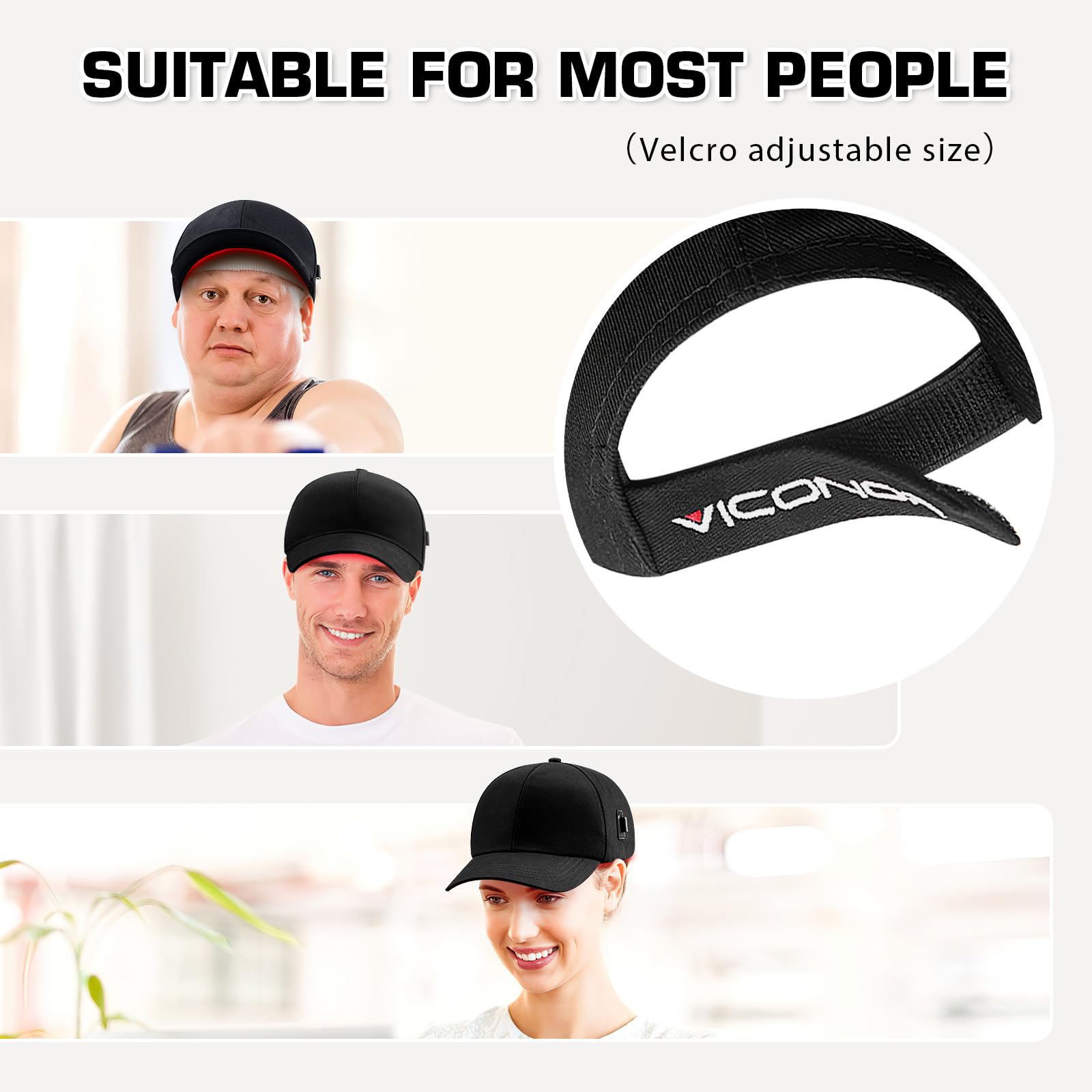 Viconor LED Hair Growth Cap closeup; laser emission for targeted scalp care