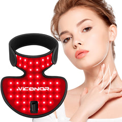 Viconor neck-chest red-light device for targeted skin support and glow.