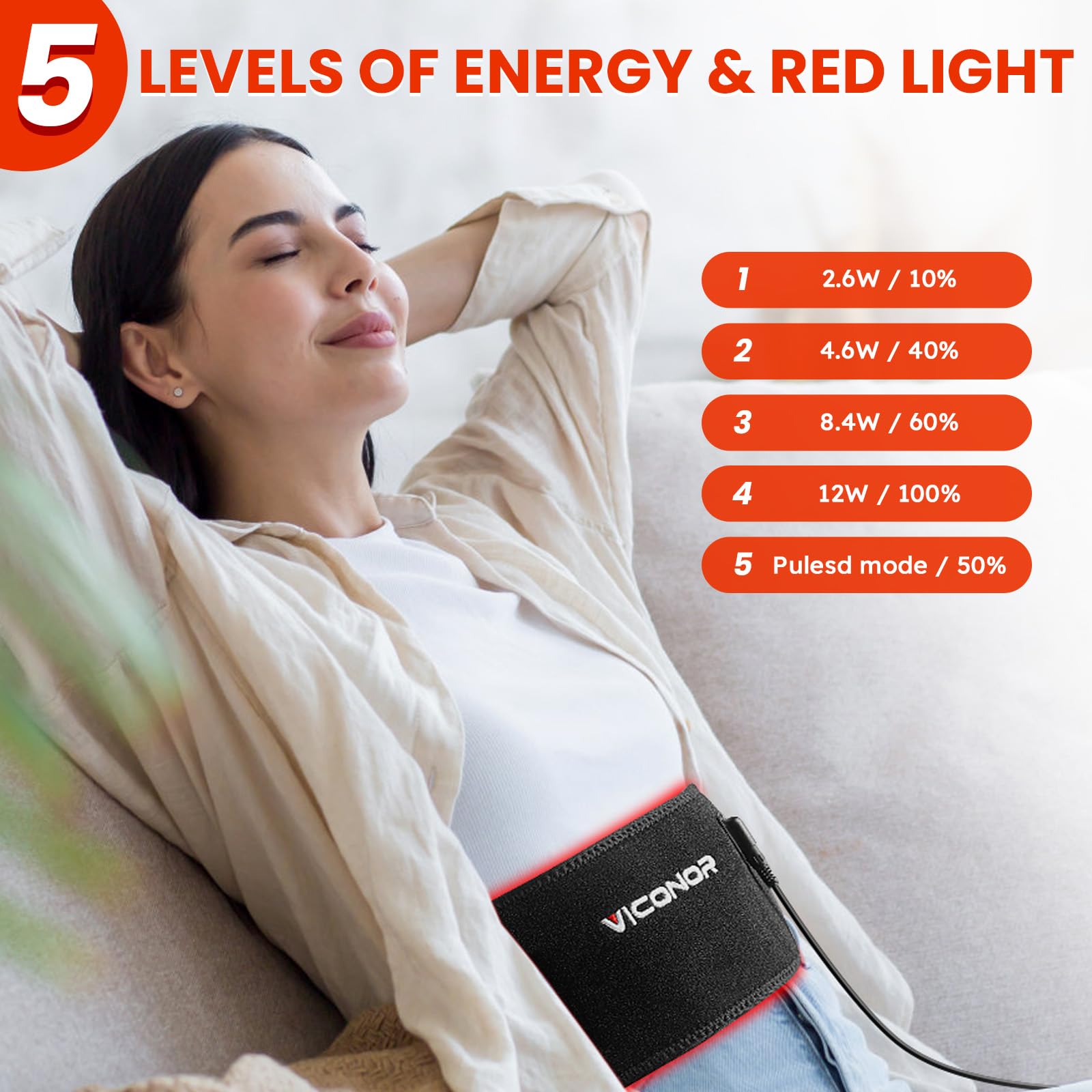 Viconor pet-friendly red light therapy belt suitable for dogs.