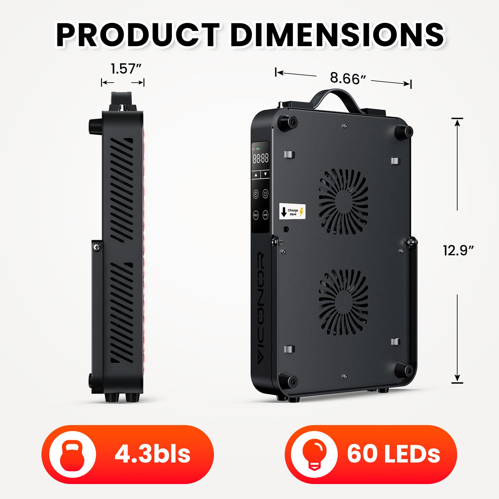 Viconor red light panel timer and cooling fan in action