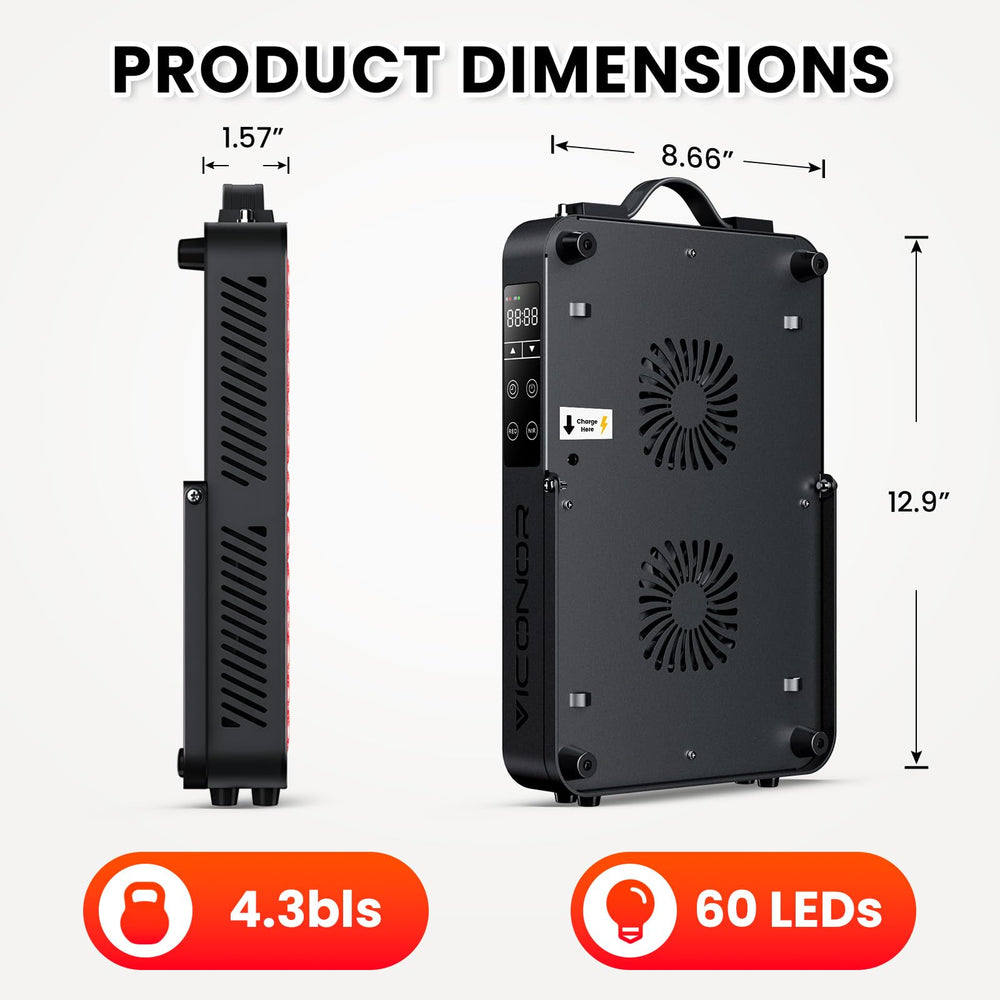 Viconor red light panel timer and cooling fan in action