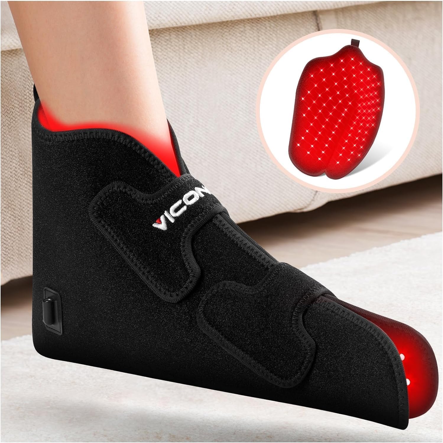 Viconor red light therapy feet wrap around the ankle for soothing warmth and relief.