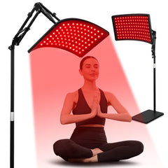 Viconor red light therapy lamp on a stand for convenient home sessions.