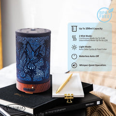 Victoria Aroma diffuser showing seven LED color lights for mood lighting.
