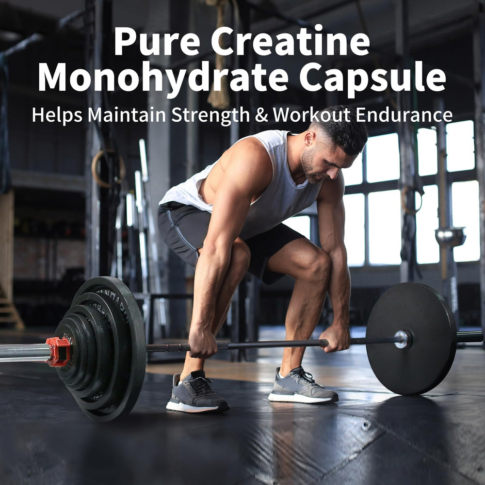 Vicwell Creatine Monohydrate capsules close-up with gluten-free and non-GMO labels.