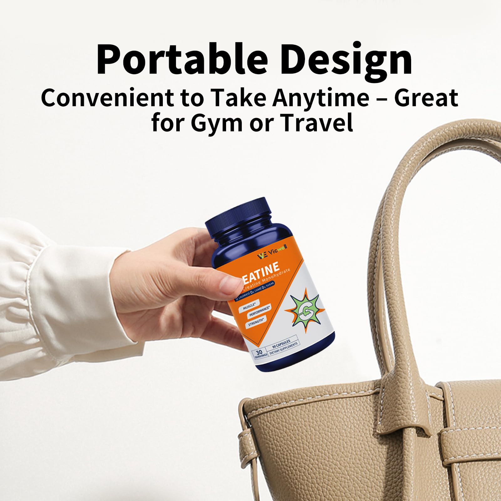 Vicwell Creatine Monohydrate packaging highlights keto-friendly option.