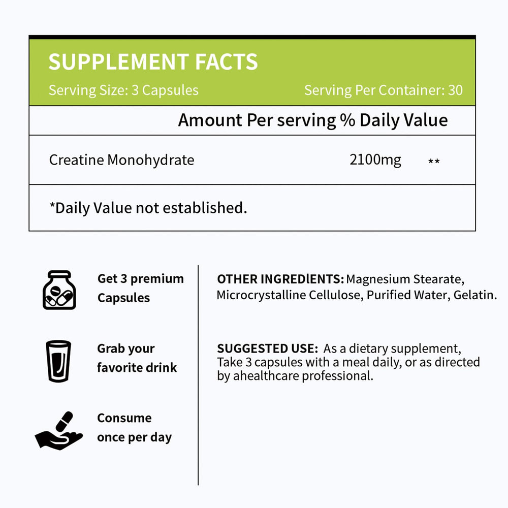 Vicwell Creatine Monohydrate capsules in morning routine for training days.