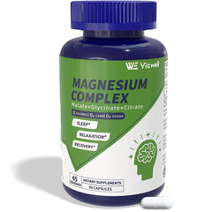 Vicwell Triple Magnesium Complex bottle cap highlighting convenient daily dose for relaxation
