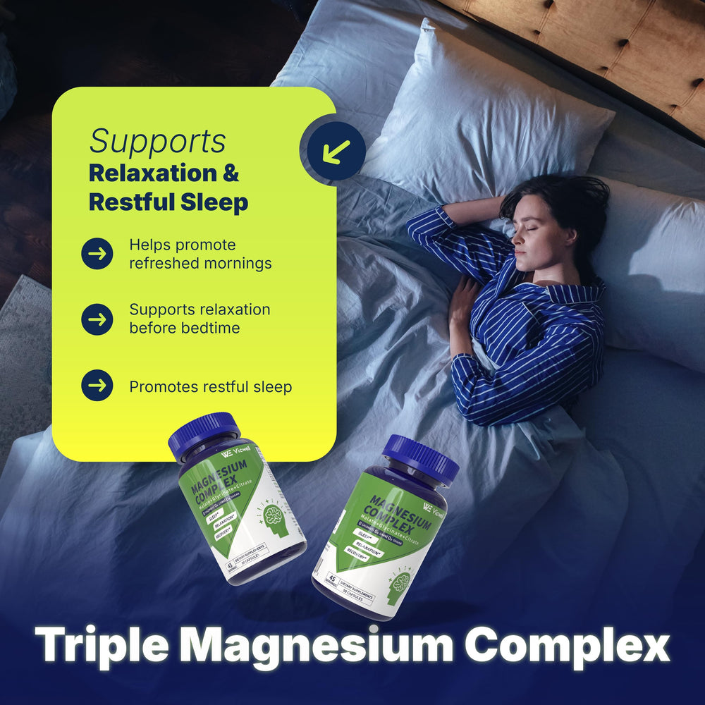 Vicwell Triple Magnesium Complex capsules close-up showing small easy-to-swallow form