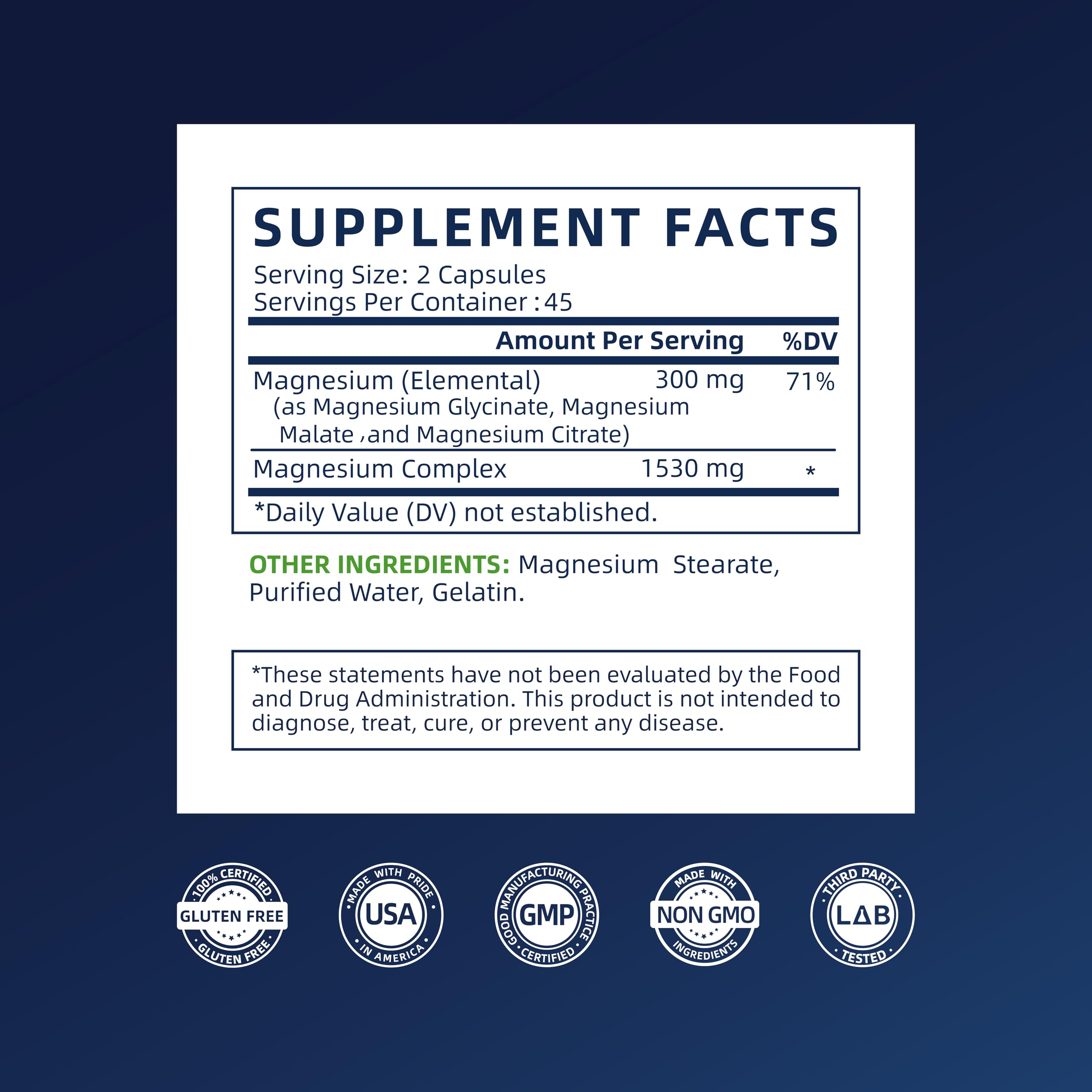 Vicwell Triple Magnesium Complex ingredient panel highlighting malate glycinate citrate