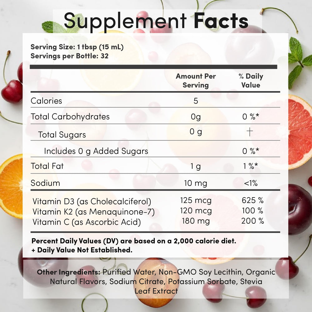 Vida Lifescience Aurora label close-up highlighting D3/K2/C blend for bone and immune support
