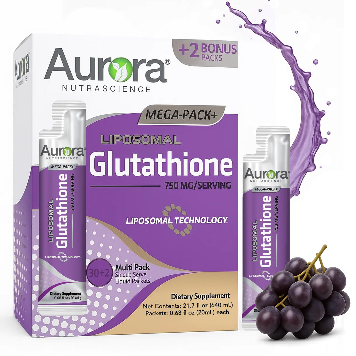 Vida Lifescience Aurora glutathione bottle highlighting liposomal delivery for enhanced absorption