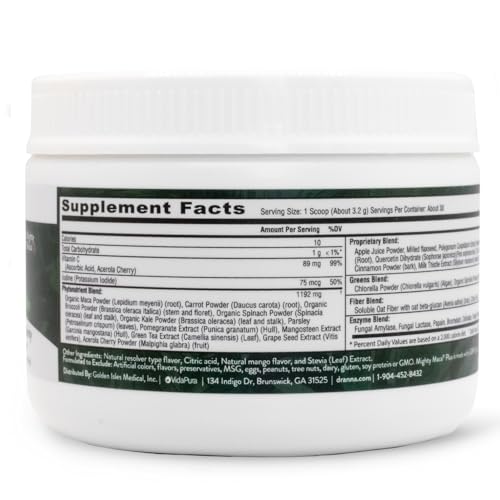 VIDAPURA Mighty Maca Plus Mango scoop dissolving in water for quick use.