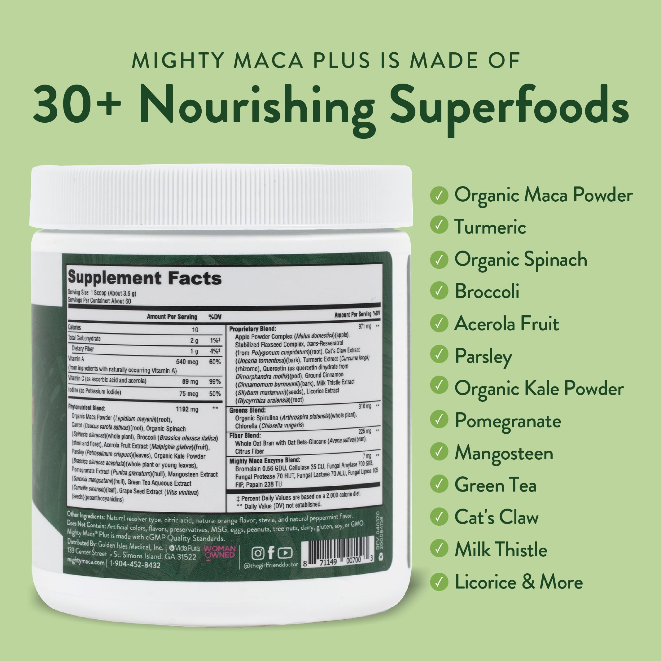VIDAPURA Mighty Maca Plus powder dump demonstrates fine texture ideal for mixing